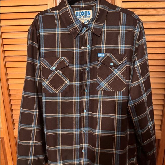 DIXXON Brown and Blue Plaid Casual Button Down Shirt - Picture 1 of 3
